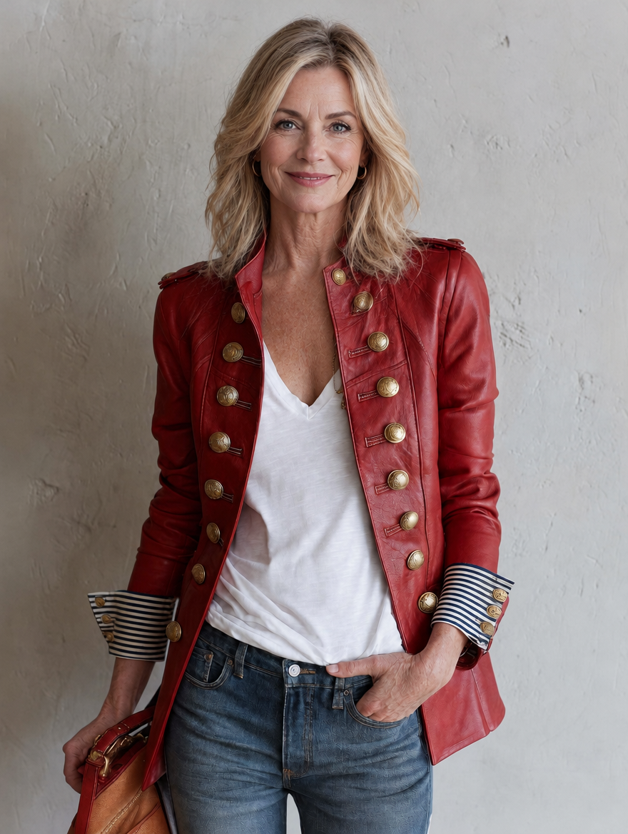 Vintage Military Red Faux Leather Jacket