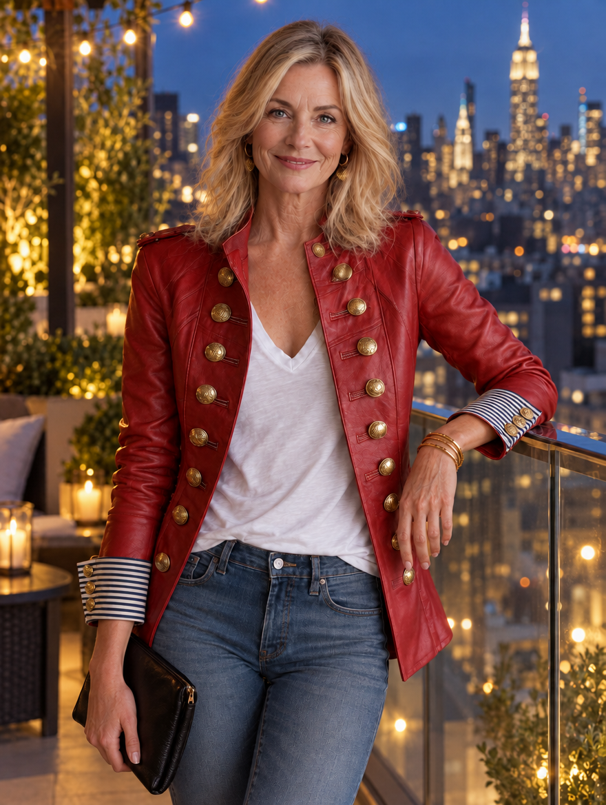 Vintage Military Red Faux Leather Jacket