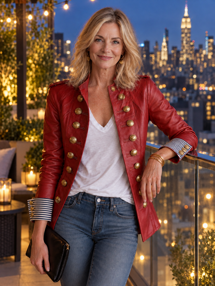 Vintage Military Red Faux Leather Jacket