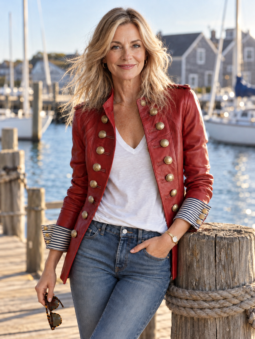 Vintage Military Red Faux Leather Jacket