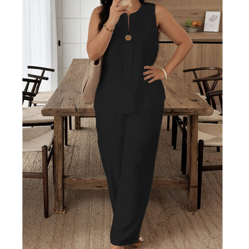Minimalist Sleeveless Top & Wide-Leg Pants – Effortlessly Chic, Comfortable & Perfect for Everyday Style ✨🌿