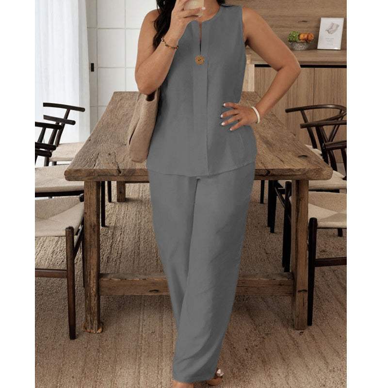 Minimalist Sleeveless Top & Wide-Leg Pants – Effortlessly Chic, Comfortable & Perfect for Everyday Style ✨🌿